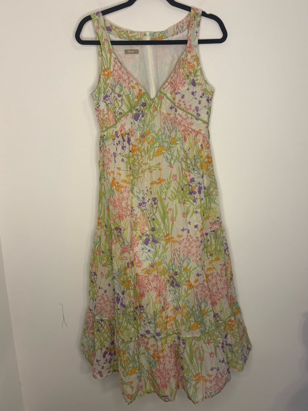 RIANI Floral Print V-neck Sleeveless Maxi Summer Dress Size 8 Cotton Silk Blend